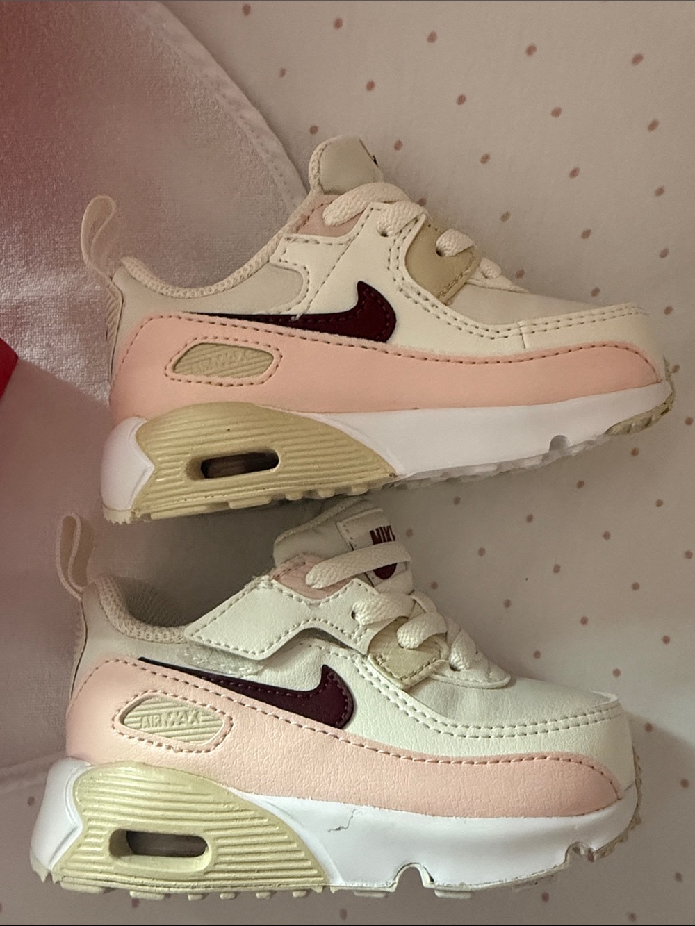 Nike Baby Cream and Pink Sneakers with Burgundy Swoosh